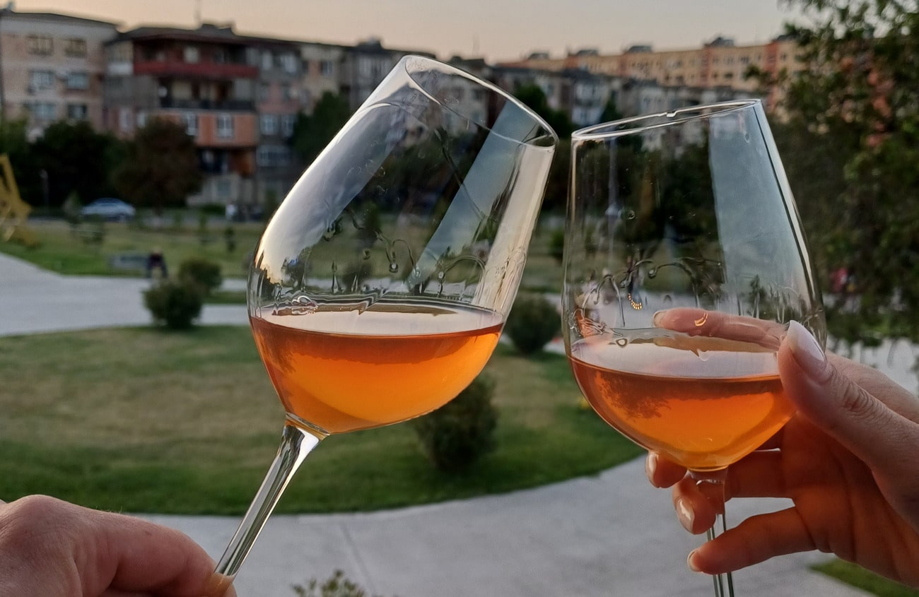 Two Glasses of Kisi Orange Wine